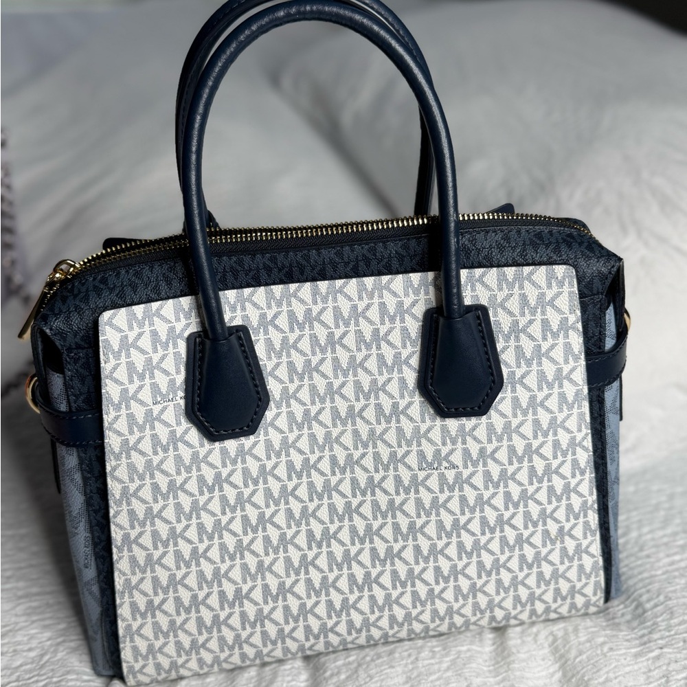 Michael Kors Blue and White Satchel Structured Design